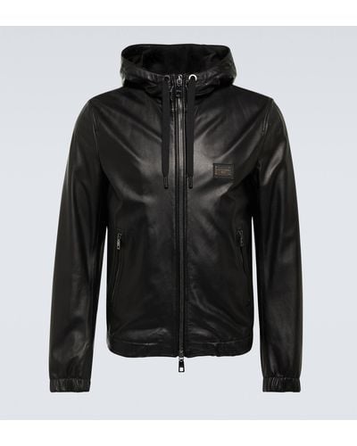 Dolce & Gabbana Logo Leather Jacket - Black