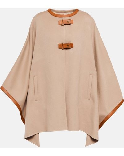 Loro Piana Kirna Leather-trimmed Cashmere Cape - Natural