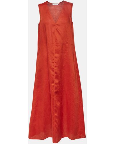 Max Mara Alec Linen Midi Dress - Red