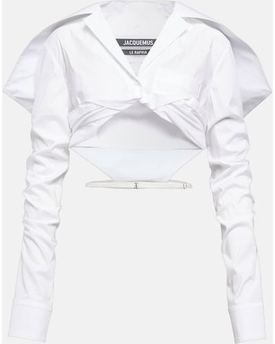 Jacquemus La Chemise Meio Cotton Cropped Shirt - White