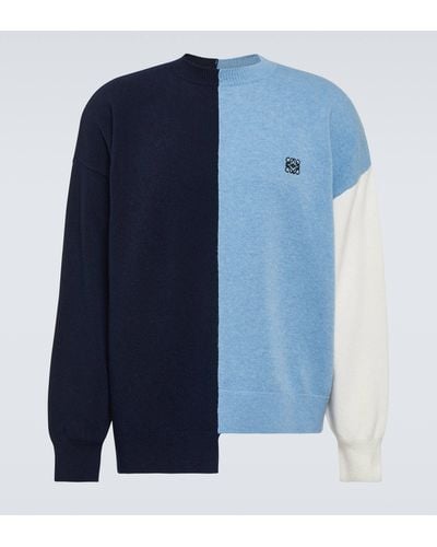 Loewe Anagram Colorblocked Wool-blend Sweater - Blue