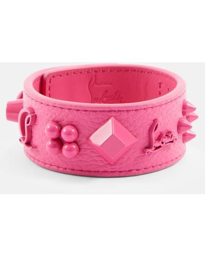 Christian Louboutin Paloma Embellished Leather Bracelet - Pink