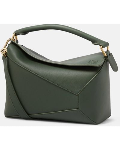 Loewe Puzzle Edge Small Textured-leather Shoulder Bag - Green