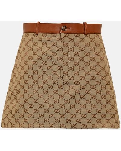 Gucci Monogram-print Mid-rise Cotton-blend Mini Skirt - Natural