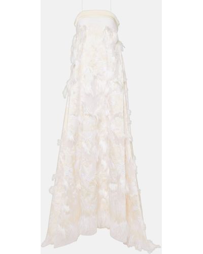 ‎Taller Marmo Bridal Trapeze Fringed Jacquard Gown - White