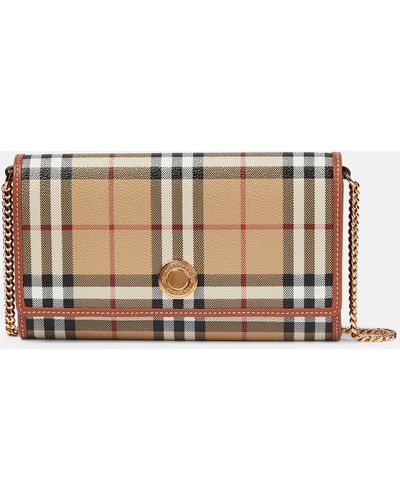 Burberry Hannah Check-print Woven And Leather Wallet-on-chain - Brown