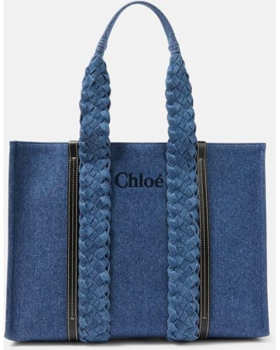 Chloé Woody Medium Denim Tote Bag - Blue