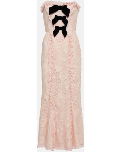 Alessandra Rich Bow-detail Lace Gown - Pink