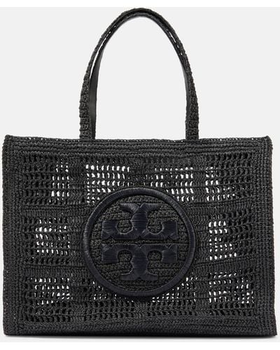 Tory Burch Ella Large Crochet Raffia Tote Bag - Black