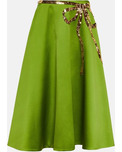 Valentino Embellished Duchesse Satin Midi Skirt - Green