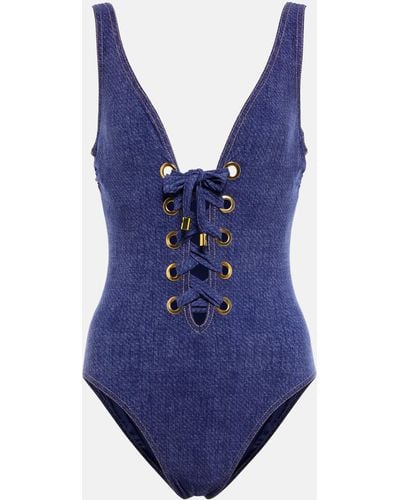 Karla Colletto Lace-up Swimsuit - Blue