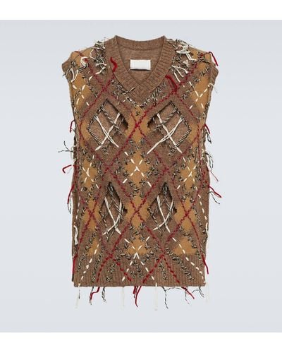 Maison Margiela Argyle Cutout Wool-blend Sweater Vest - Brown