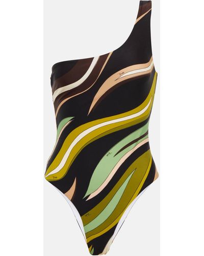 Emilio Pucci Printed One-shoulder Swimsuit - Yellow