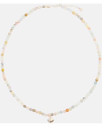Sydney Evan Clam Shell Small 14kt Gold Necklace With Diamonds And Morganite - Metallic