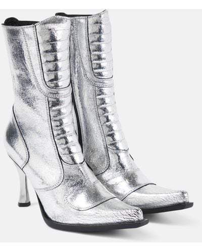 Vetements Metallic Leather Ankle Boots - White