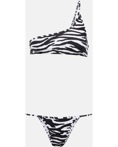 The Attico Printed One-shoulder Bikini - White