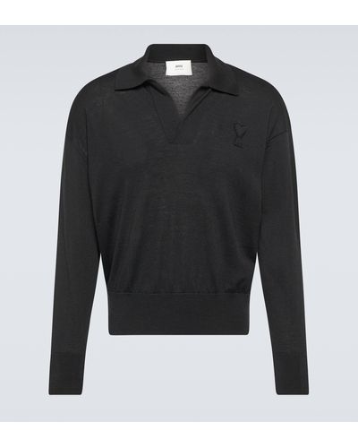 Ami Paris Ami De Cour Wool Polo Sweater - Black