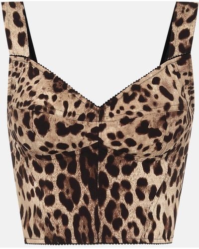 Dolce & Gabbana Leopard-print Silk Bustier - Brown