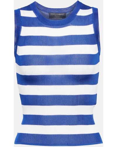 Dolce & Gabbana Portofino Ribbed-knit Striped Tank Top - Blue