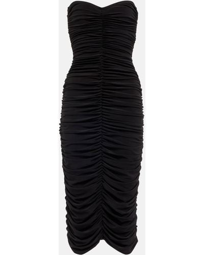 Norma Kamali Slinky Strapless Ruched Stretch-jersey Midi Dress - Black