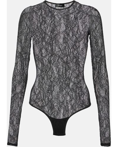 Wardrobe NYC Floral Lace Bodysuit - Grey