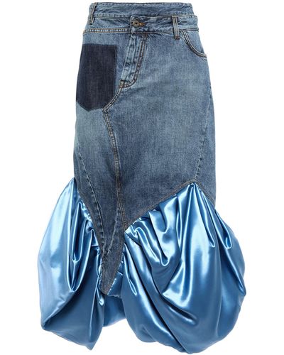Loewe Satin-trimmed Denim Midi Skirt - Blue