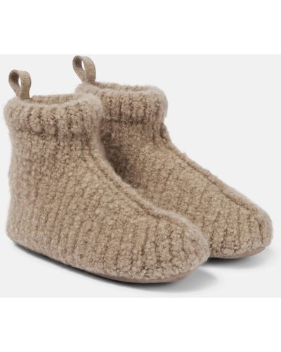 Loro Piana Ribbed-knit Cashmere Slippers - Brown