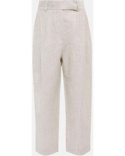Totême Straight Wool And Linen Pants - Natural