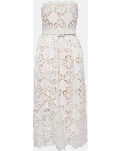 Oscar de la Renta Strapless Guipure Lace Midi Dress - White