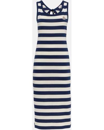 Moncler Striped Cotton Jersey Midi Dress - Blue
