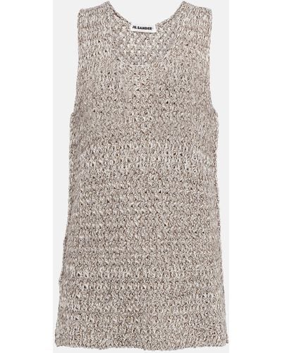 Jil Sander Knitted Cotton-blend Top - Grey