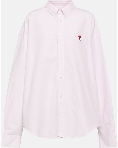 Ami Paris Logo-embroidered Pocket Cotton Shirt - Pink