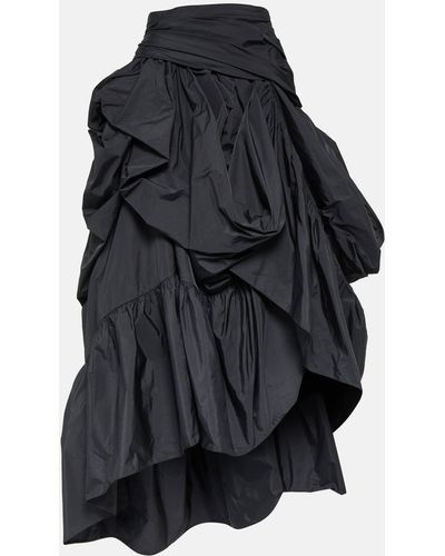 Erdem Asymmetric Ruffled Taffeta Maxi Skirt - Black