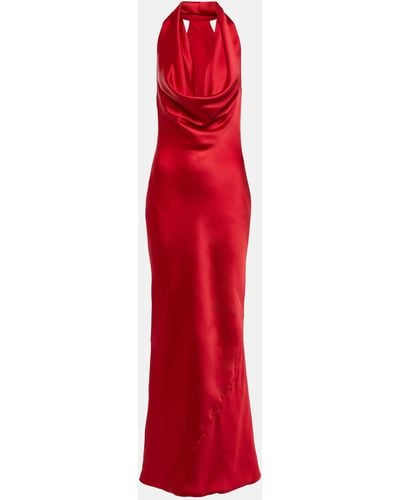 Norma Kamali Halterneck Satin Gown - Red