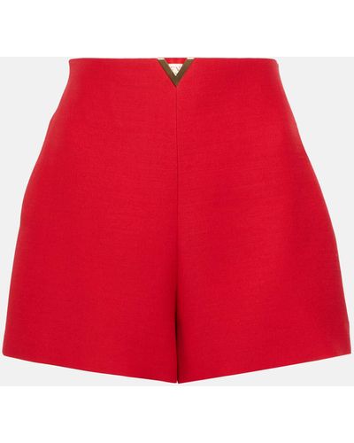 Valentino High-rise Silk And Wool Crepe Shorts - Red