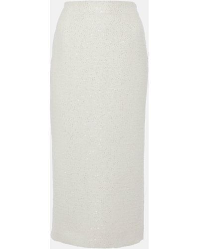 Alessandra Rich Sequined Tweed Midi Skirt - White