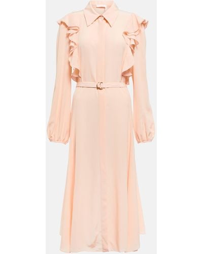 Chloé Ruffled Silk Shirt Dress - Pink