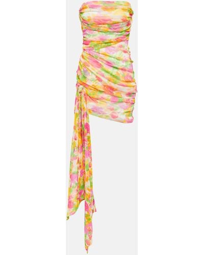 Saint Laurent Ruched Strapless Dress - Multicolour