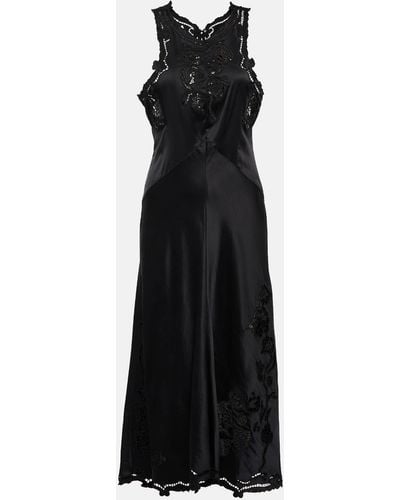 Isabel Marant Jadel Embroidered Silk-blend Midi Dress - Black