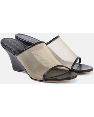 Khaite Marion Leather And Mesh Wedge Mules - Grey
