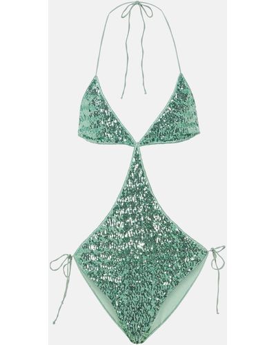 Oséree Pailettes Cutout Swimsuit - Green
