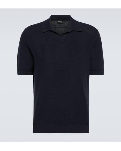 Zegna Cotton Pique Polo Shirt - Blue