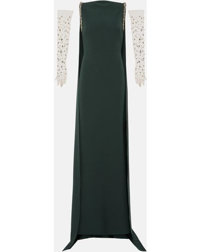 Safiyaa Caped Embroidered Gown - Green