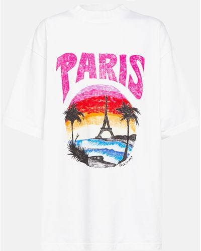 Balenciaga Tropical Paris Cotton Jersey T-shirt - Pink