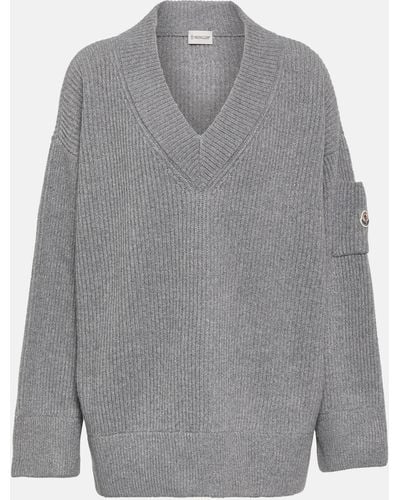 Moncler Ribbed-knit Wool-blend Sweater - Grey