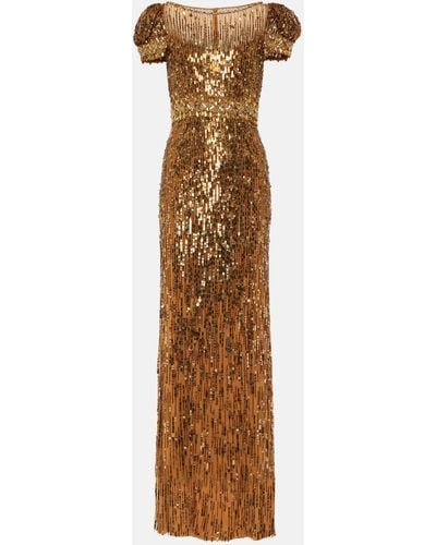 Jenny Packham Sungem Sequined Gown - Metallic