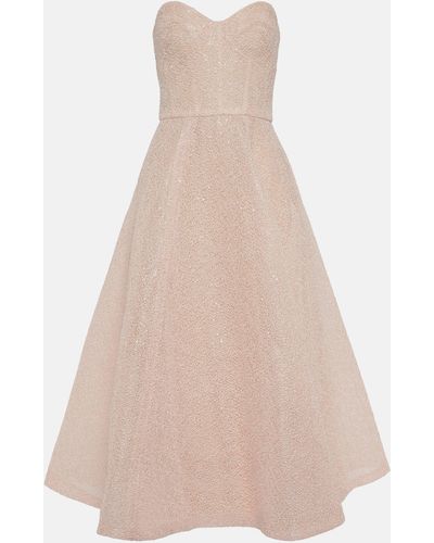 Monique Lhuillier Embroidered Strapless Gown - Natural