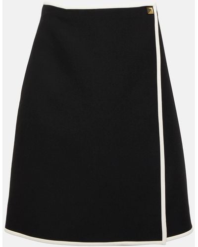 Valentino Roman Stud Wool And Silk Miniskirt - Black