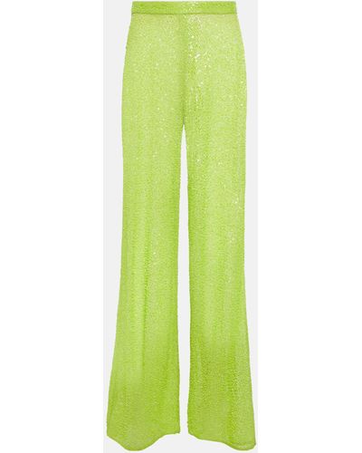 Self-Portrait Wide-leg Sequined Pants - Green