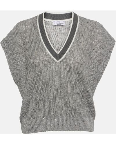 Brunello Cucinelli Linen-blend Sweater Vest - Grey